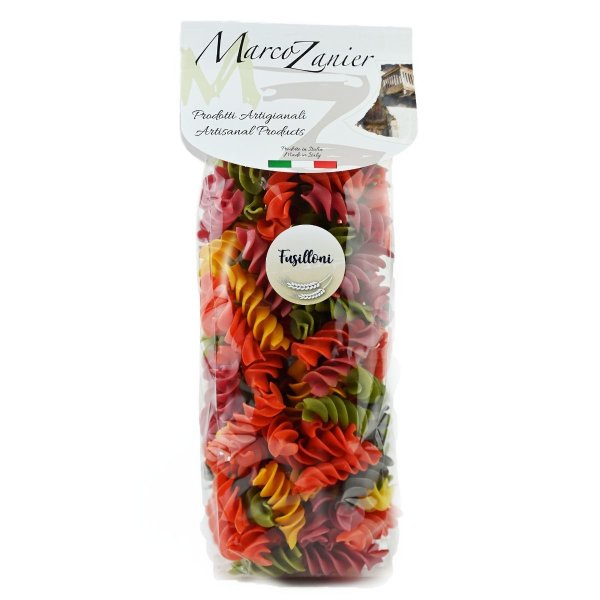 Bunte Pasta Fusilloni, 500 g, Farbige gedrehte Nudeln, große Fussili, Marco Zanier