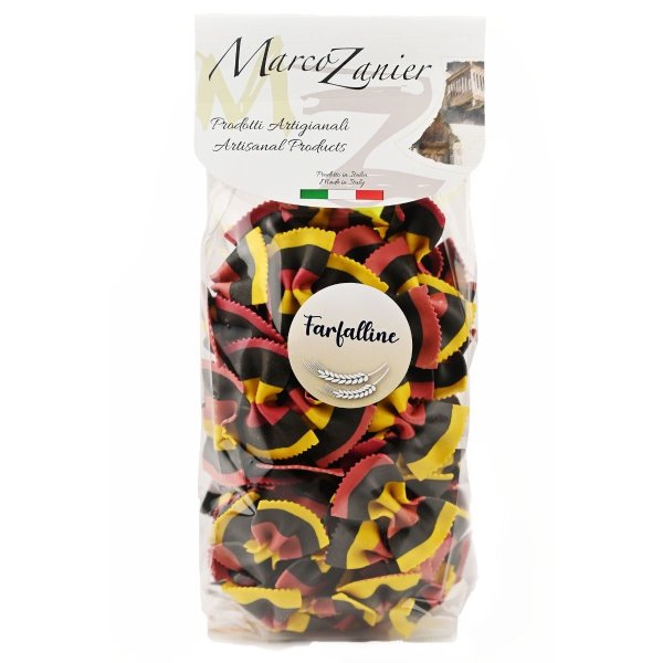 Bunte Pasta Farfalline Bandiera Tedesca, Schmetterlings Nudeln Deutsche Flagge, 250 g, Farbige Nudeln, Marco Zanier