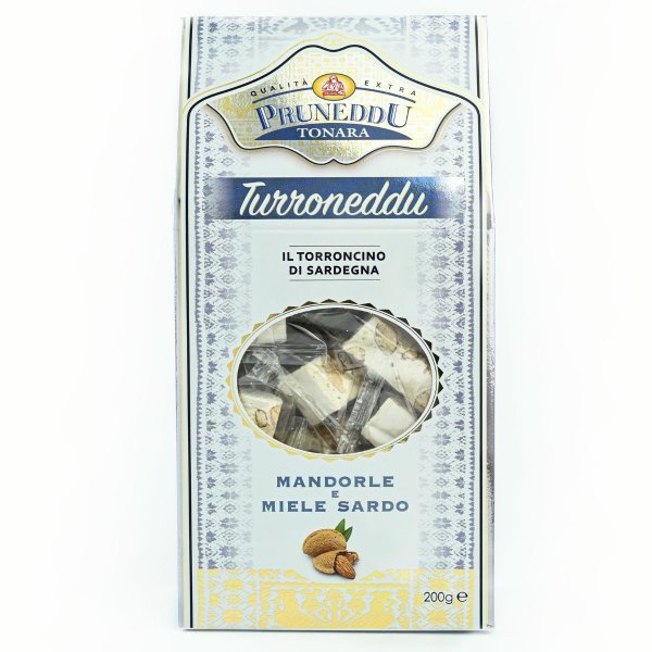 Torroncini mit Mandeln und Honig aus Sardinien, hart, 200g, Geschenkverpackung, weißer Nougat, Torrone, Pruneddu Torronificio Artigianale