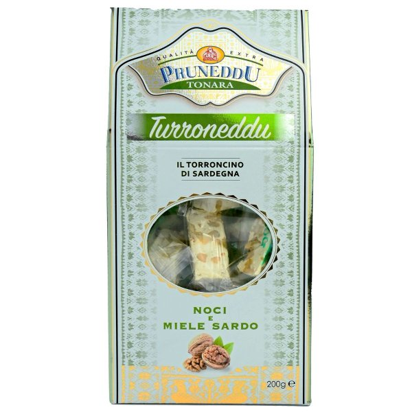 Torroncini mit Walnüssen und Honig aus Sardinien, hart, 200g, Geschenkverpackung, weißer Nougat, Torrone, Pruneddu Torronificio Artigianale