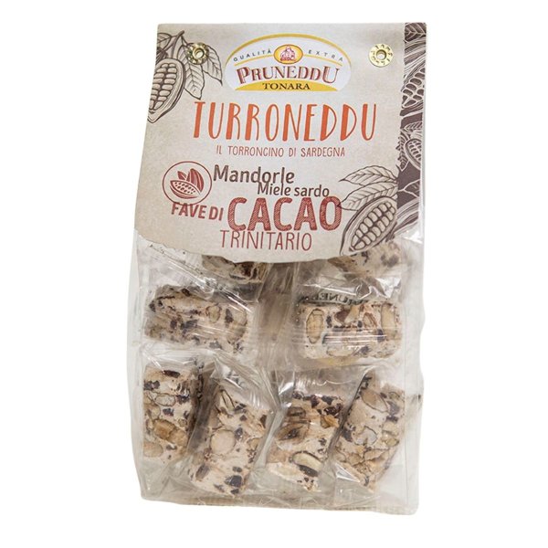 Torroncini mit Mandeln, Honig aus Sardinien, hart, Kakaobohnen, 150g, weißer Nougat, Torrone, Pruneddu Torronificio Artigianale