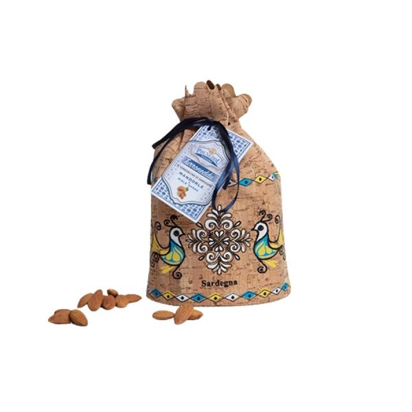 Torroncini mit Mandeln und Honig aus Sardinien, hart, traditionelles Korksäckchen, 200g, weißer Nougat, Torrone, Pruneddu Torronificio Artigianale